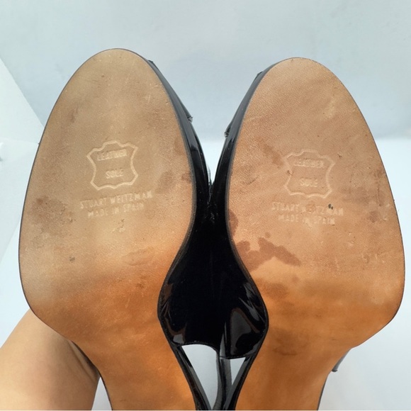 Stuwart Weitzman Slingback Peeptoe Black Patent Leather Heels Size 8M - Picture 10 of 16